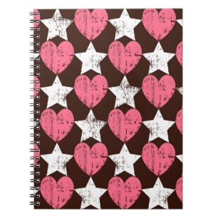 Retro Threadbare Hearts Stars Struktur Anteckningsbok