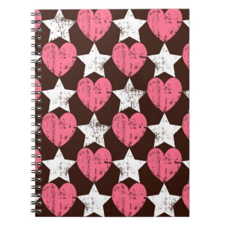 Retro Threadbare Hearts Stars Struktur Anteckningsbok