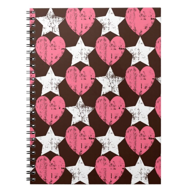 Retro Threadbare Hearts Stars Struktur Anteckningsbok (Framsidan)