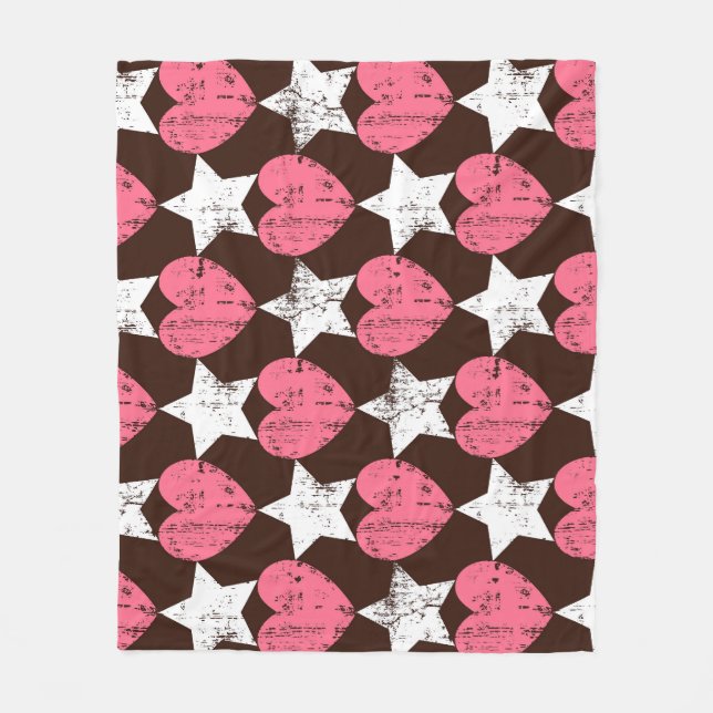 Retro Threadbare Hearts Stars Struktur Fleecefilt (Framsidan)