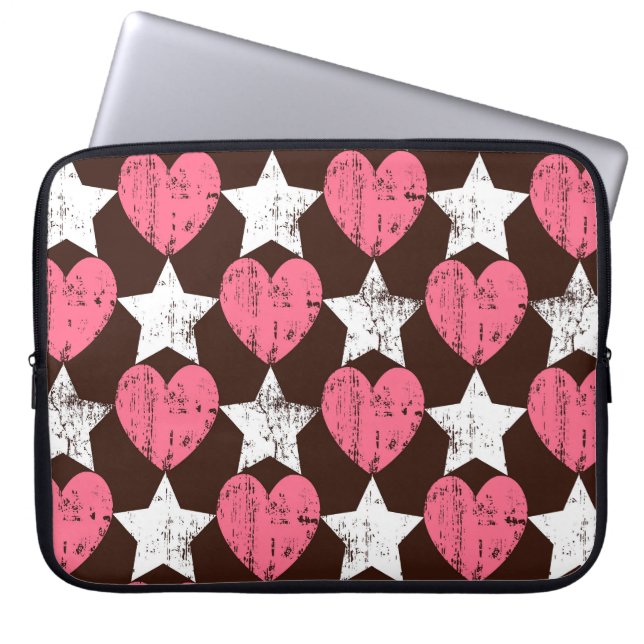 Retro Threadbare Hearts Stars Struktur Laptop Fodral (Framsidan)