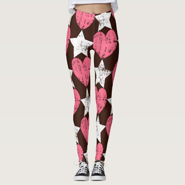 Retro Threadbare Hearts Stars Struktur Leggings (Framsida)