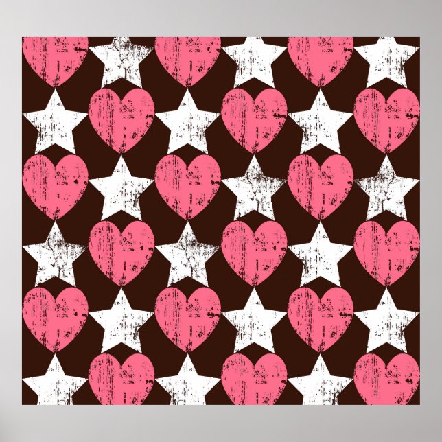 Retro Threadbare Hearts Stars Struktur Poster (Framsidan)