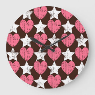 Retro Threadbare Hearts Stars Struktur Stor Klocka