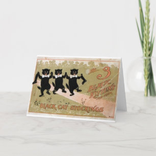 Retro Three Black Kittens Stockings and Note Card Kort