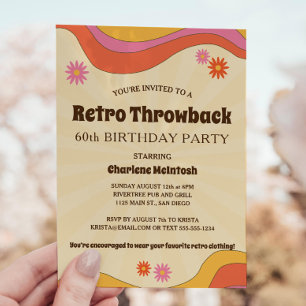 Retro Throwback Gult Sunburst Flowers Birthday Inbjudningar