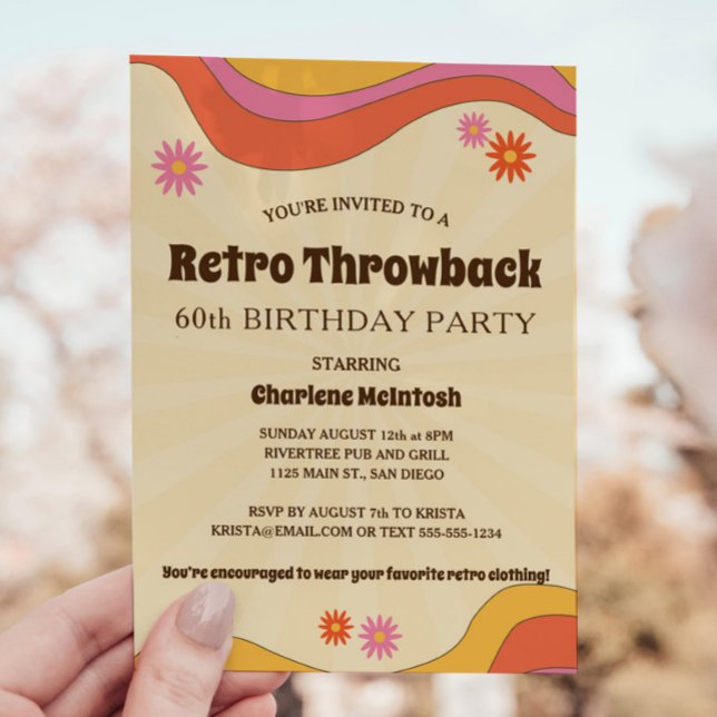 Retro Throwback Gult Sunburst Flowers Birthday Inbjudningar (Skapare uppladdad)