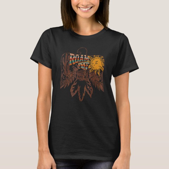 Retro Thunderbird Ökenkaktus ströva fritt västern  T Shirt (Framsida)