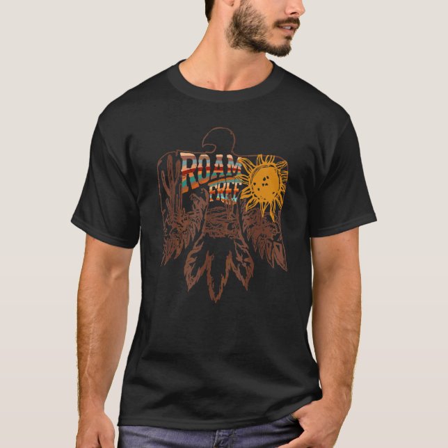 Retro Thunderbird Ökenkaktus ströva fritt västern  T Shirt (Framsida)