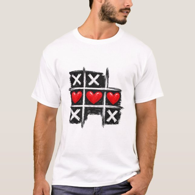 Retro Tic Tac Toe Hearts Valentine's Day Game Art T Shirt (Framsida)