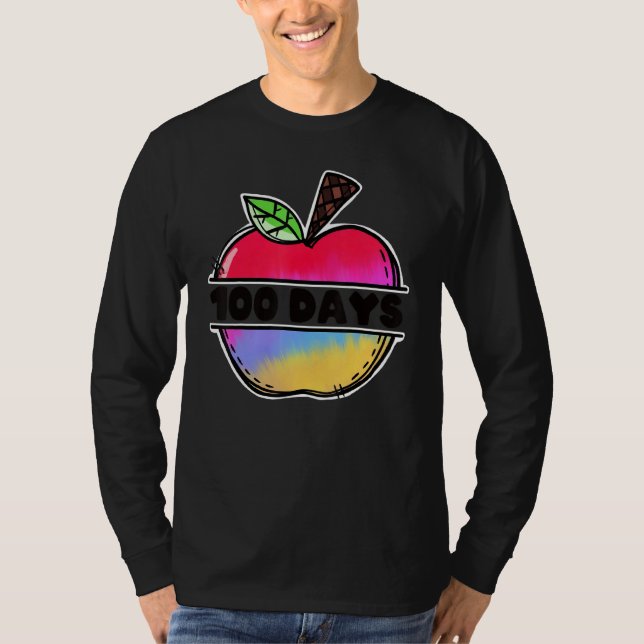 Retro Tie Dye Apple Happy 100 Days Of School Teach T Shirt (Framsida)