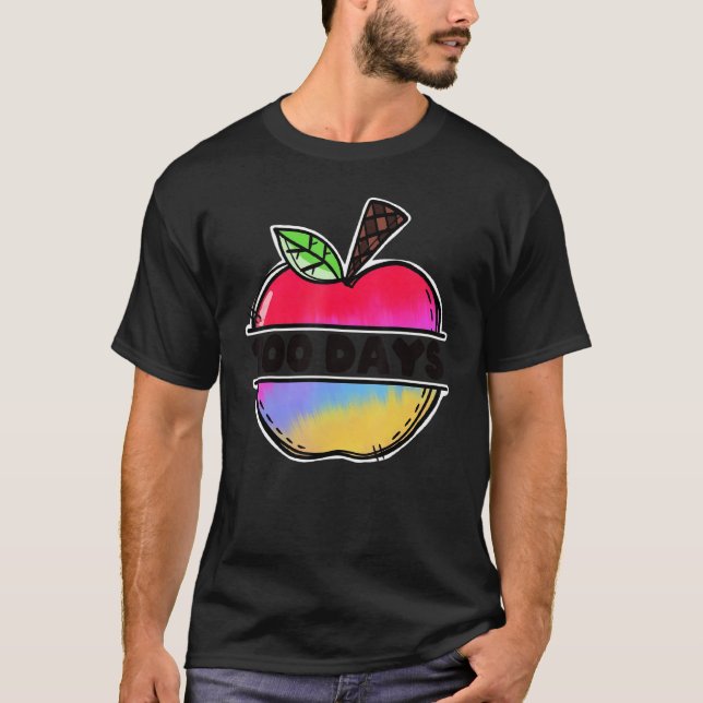 Retro Tie Dye Apple Happy 100 Days Of School Teach T Shirt (Framsida)