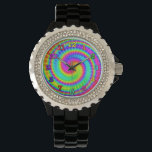 Retro Tie Dye Hippie Psychedelic 2 Armbandsur<br><div class="desc">Den här groovydesignen har en skarp,  snabb regnbåge av färg i ett slitet mönster. Det är en roligt,  en återdesign för fredsälskande hippies/bohemianer som kärlek på 1960-,  1970- och psykedeliska färg. Siffrorna på bevakningen är en regnbåge av färg med en svart kontur.</div>