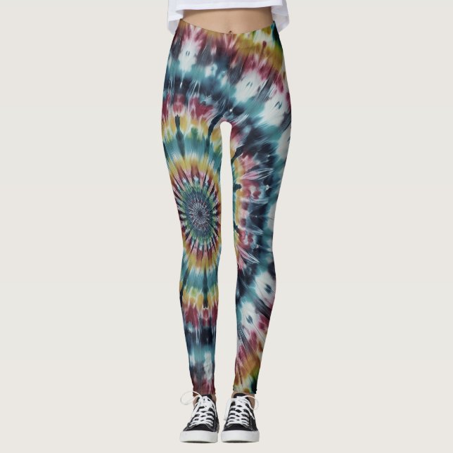 Retro Tie-Dye-stil på ett par anpassade moderna Leggings (Framsida)