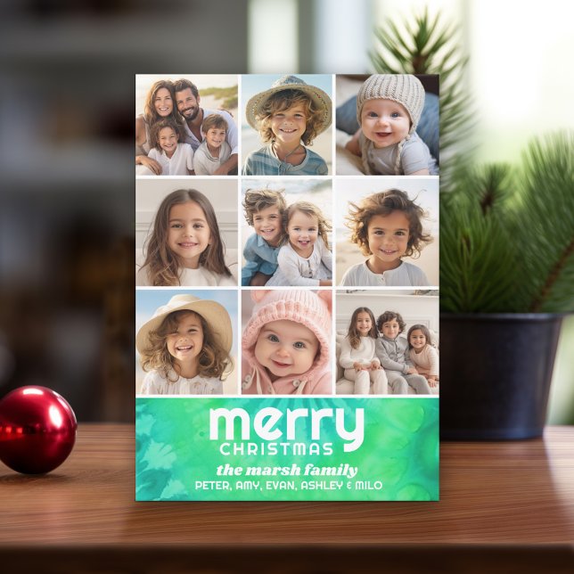 Retro Tie-Dye Teal Lime - Foto - God jul Julkort (Retro Tie Dye Pattern Christmas Card. Add a little color to your holiday with this online photo card)