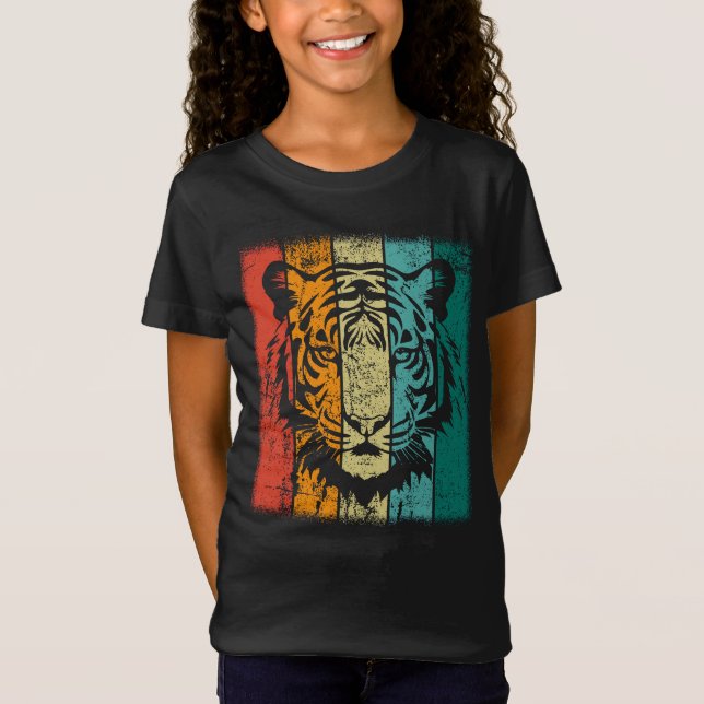 Retro Tiger Ansikte T Shirt (Framsida)