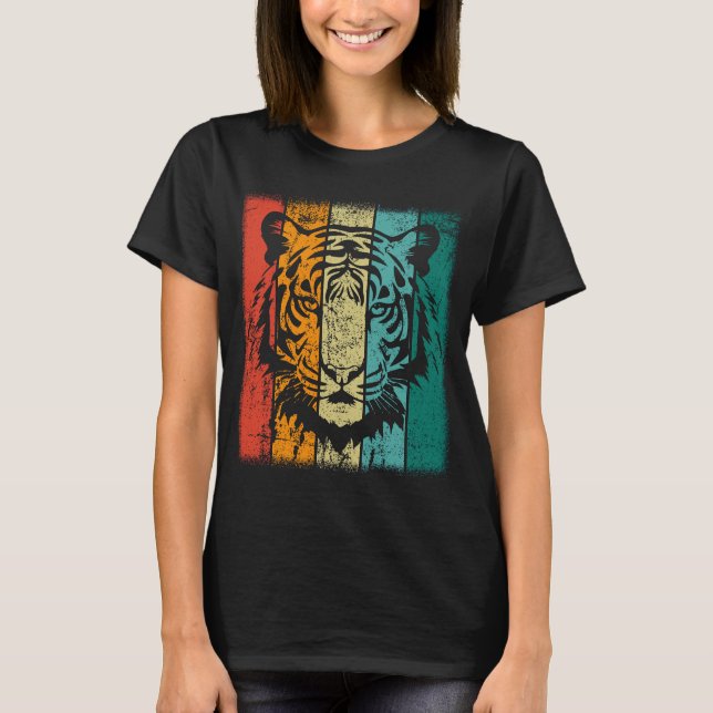 Retro Tiger Ansikte T Shirt (Framsida)