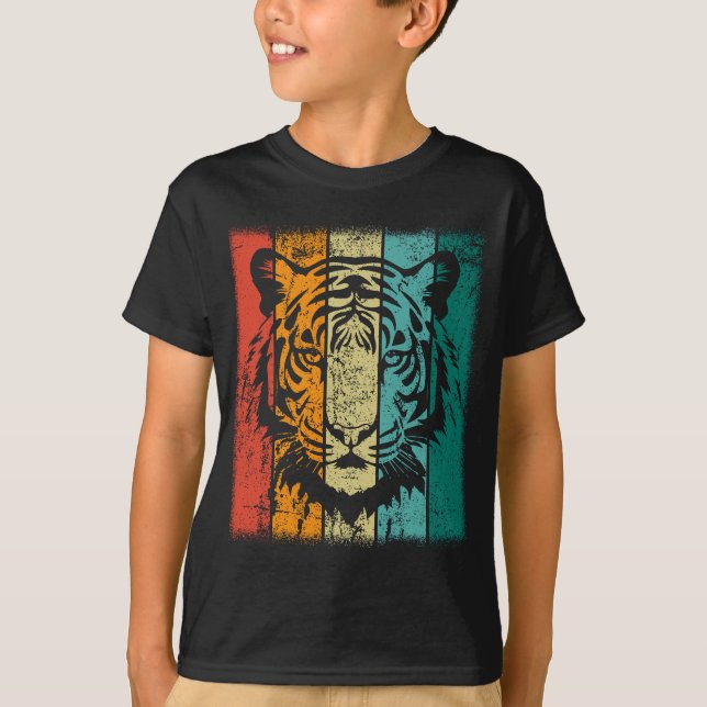Retro Tiger Ansikte T Shirt (Framsida)