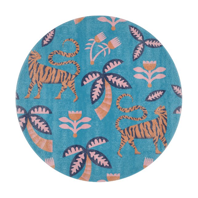 Retro tiger, handflatan träd, blomman mönster (Framsidan)