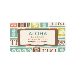 Retro Tiki Aloha Tropical Adress Adressetikett