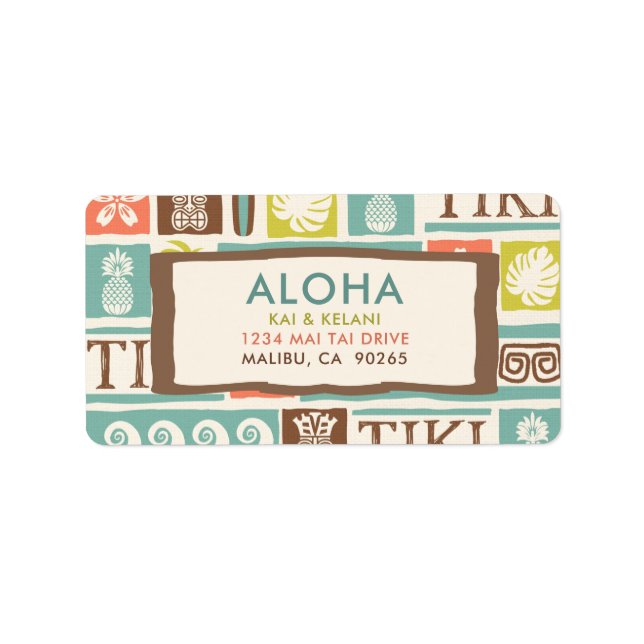 Retro Tiki Aloha Tropical Adress Adressetikett (Framsidan)
