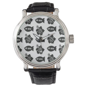 Retro Tiki Black and White Mönster Armbandsur