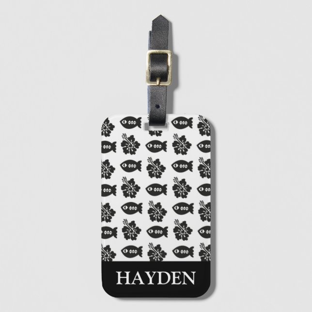 Retro Tiki Black and White Mönster Personlig Bagagebricka (Framsida vertikal)