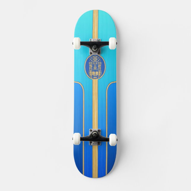 Retro Tiki för blått surfingbräda Mini Skateboard Bräda 18,5 Cm (Framsida)