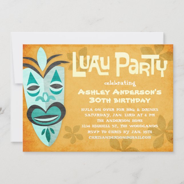 Retro Tiki Luau partyinbjudningar Inbjudningar (Framsida)