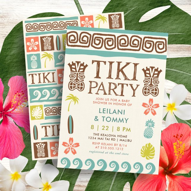 Retro Tiki Party Tropical Beach Surfa Baby Shower Inbjudningar (Skapare uppladdad)