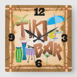 Retro Tiki Pub Fyrkantig Klocka
