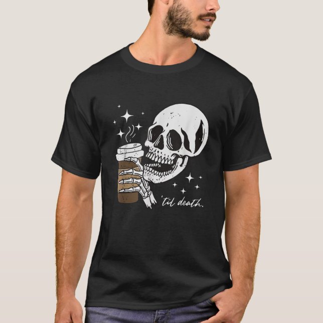 Retro till dödskaffe Halloween Skeleton-kaffe T Shirt (Framsida)