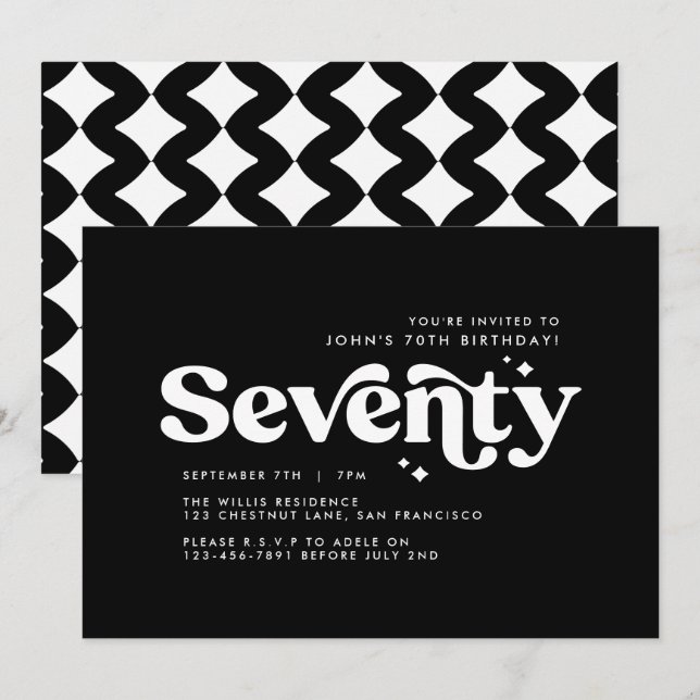 Retro tillbaka, vit, modern, minimal 70-årsdag inbjudningar (Fram/baksida)