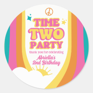 Retro Time Två Party 2: a födelsedagstlocket Runt Klistermärke