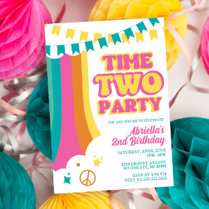 Retro Time Two Party 2-års födelsedagsinbjudan Inbjudningar