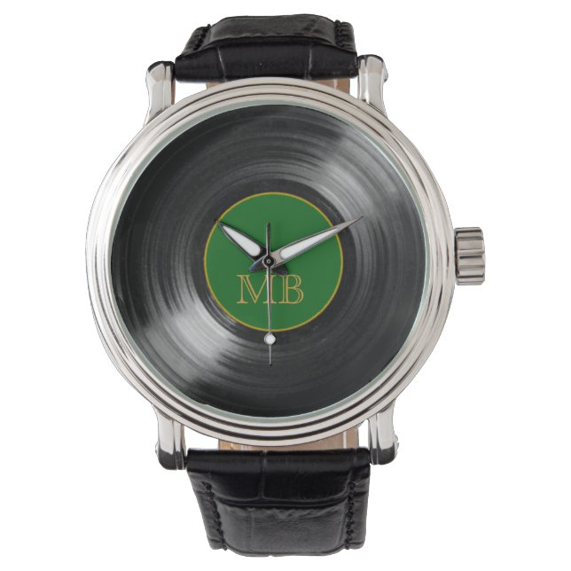 retro timme för grönt vinylrekord armbandsur (Framsida)