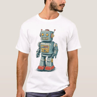 Retro Tin Robot — 1950s Cartoon Mech with Red Boot T Shirt