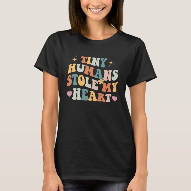 Retro Tiny Humans Stole My Heart Valentine's Day N T Shirt (Framsida)