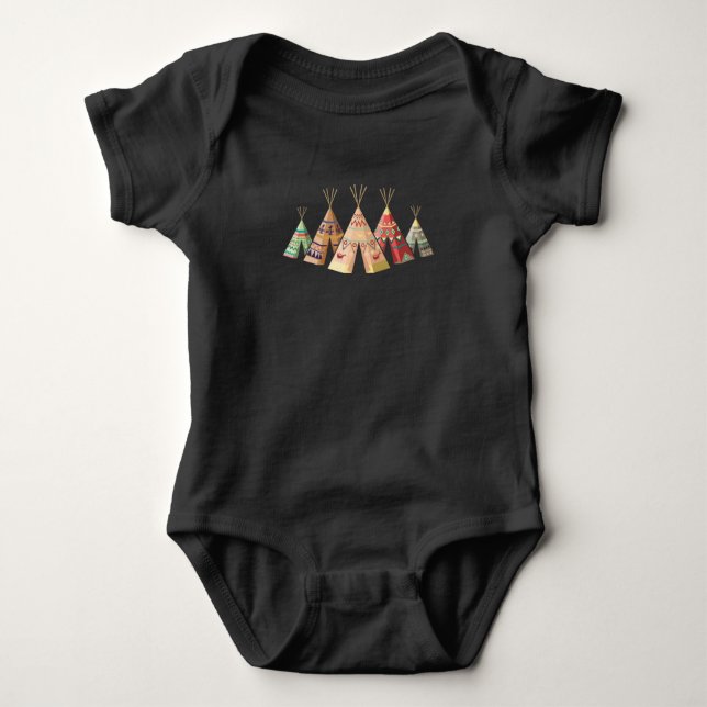Retro Tipi Native American Tepee T Shirt (Framsida)