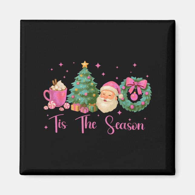 Retro Tis The Season Christmas Santa Jolly Hot Coc Magnet (Framsidan)