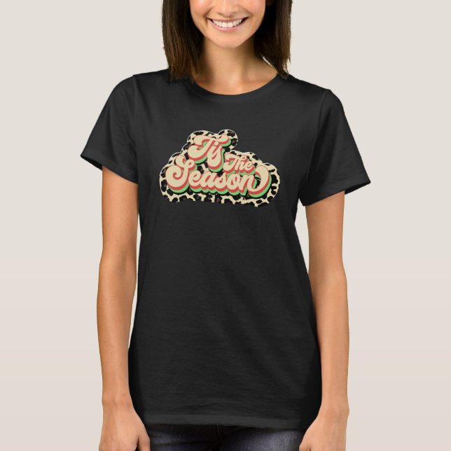 Retro Tis The Season Leopard Merry Christmas Winte T Shirt (Framsida)