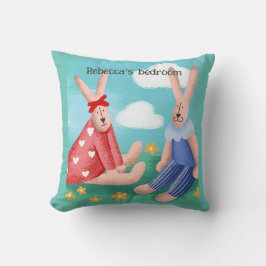 Retro tittar kaniner med redigerbar namn cushion/ kudde