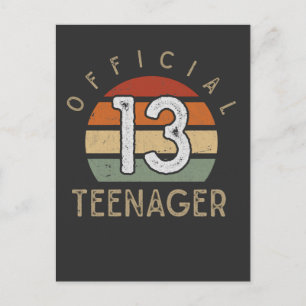 Retro tjej pojke 13-års födelsedag officiell tonår vykort