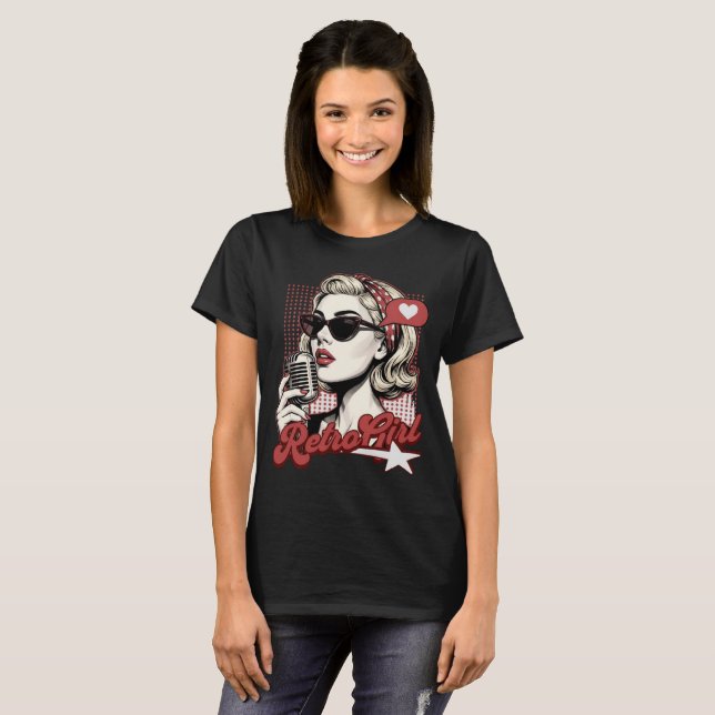Retro tjej Pop Art sångerska T Shirt (Hel framsida)