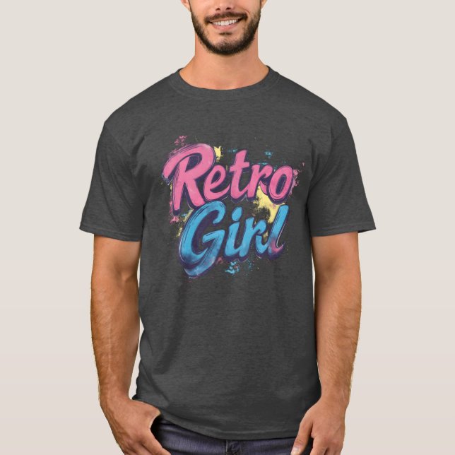 Retro tjej rosa och blå klassisk rolig t shirt (Framsida)