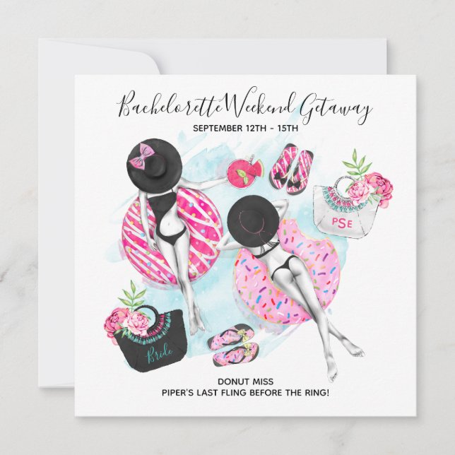 Retro tjejers möhippa strandhelg inbjudningar (Framsida)