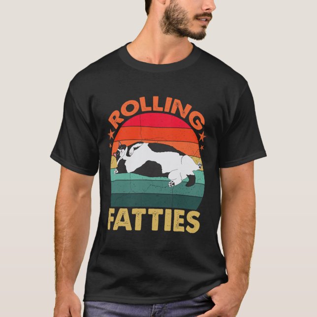 Retro Tjock Kitten Tee Funny Cat Rolling Fating (Framsida)