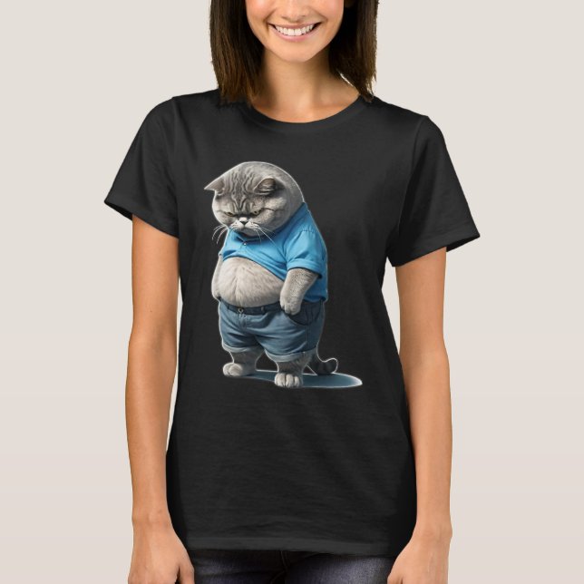 Retro Tjock Kitten Tee Funny Cat Rolling Fating (Framsida)