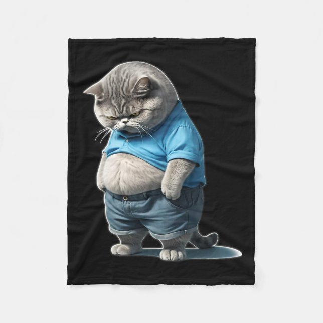 Retro Tjock Kitten Tee Funny Cat Rolling Fating Fleecefilt (Framsidan)