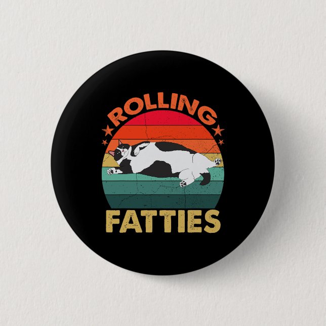 Retro Tjock Kitten Tee Funny Cat Rolling Fating Knapp (Framsida)